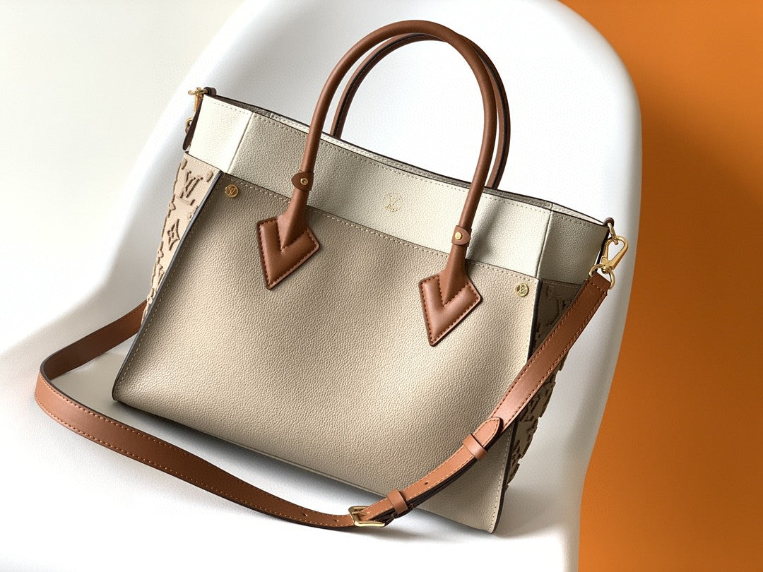 Top Quality On My Side MM Tote Bag Monogram Tufting On Nappa Softy For Women,  Shoulder Bags 12in/31cm Galet Grey Top Quality M53825
