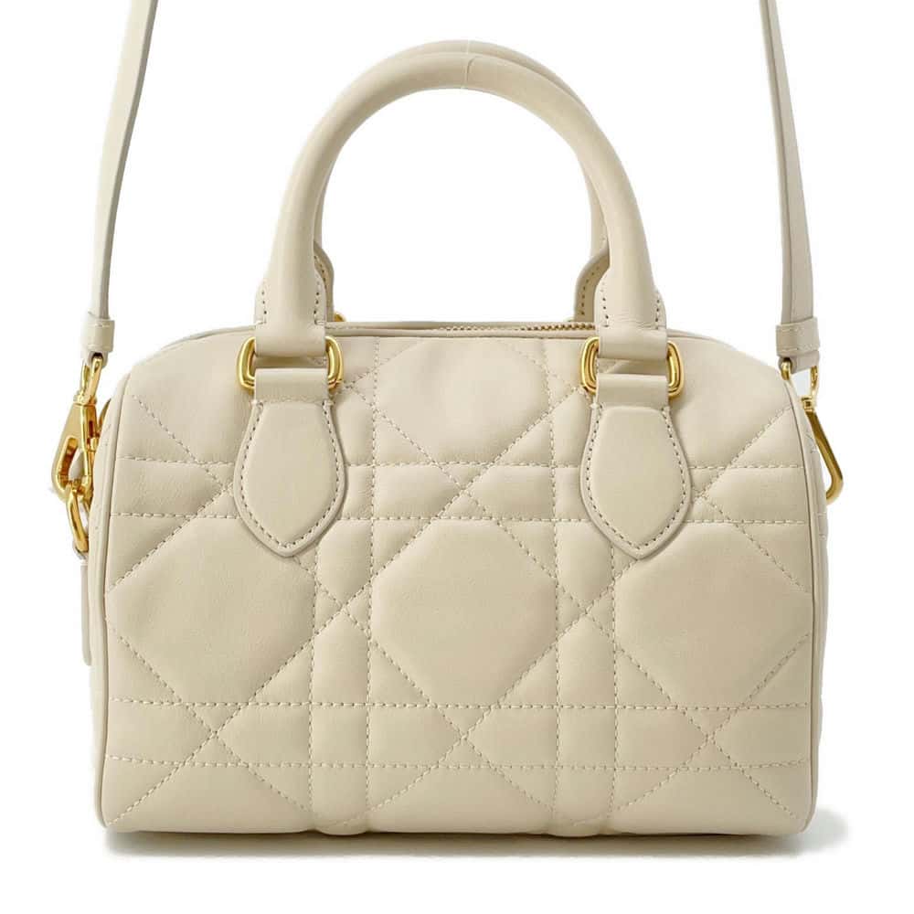 Dior Macrocannage Groove 20 2WAY Handbag Dusty Ivory M1364UBOL Calf Leather Size Small
