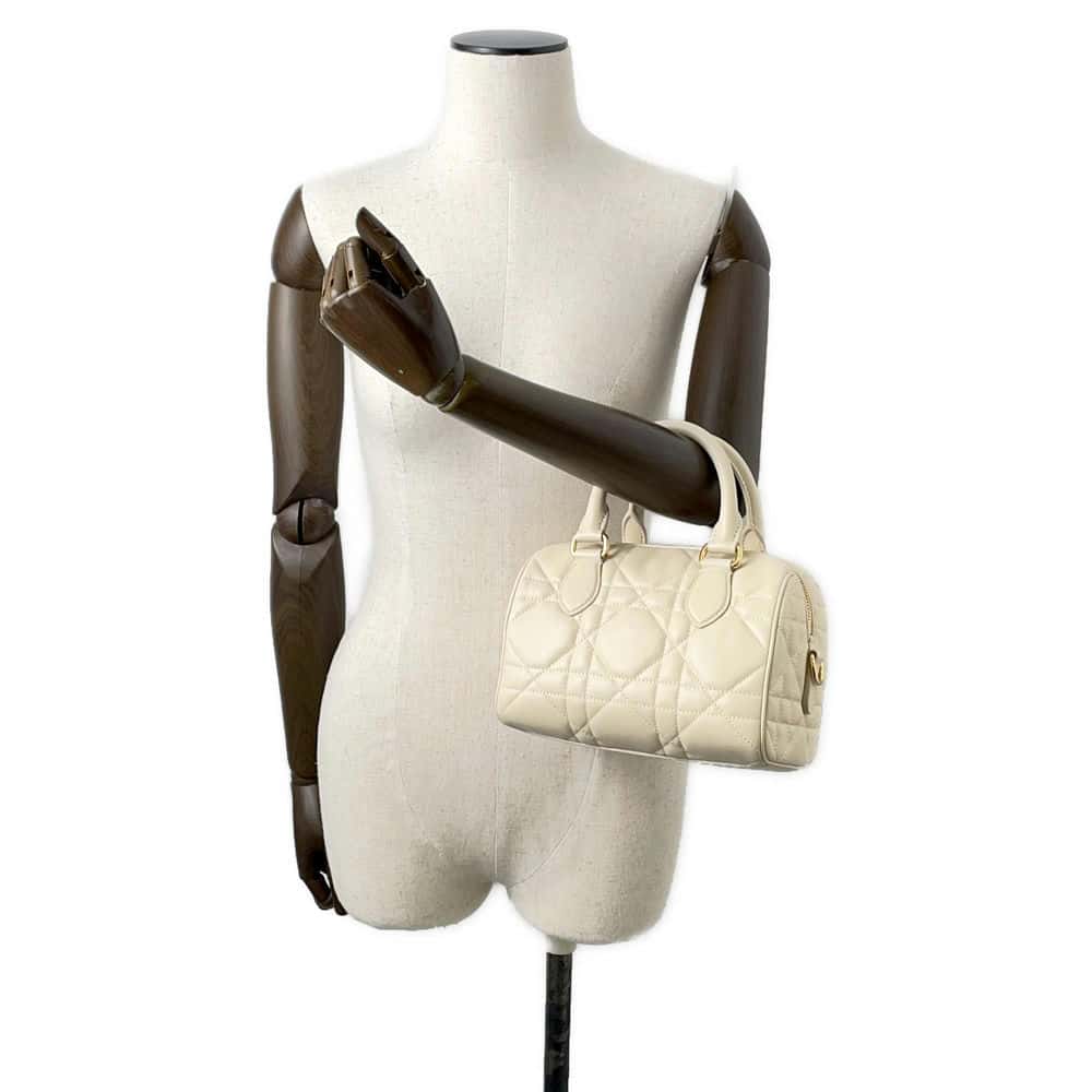 Dior Macrocannage Groove 20 2WAY Handbag Dusty Ivory M1364UBOL Calf Leather Size Small