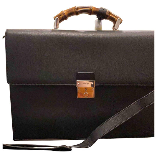Gucci bamboo black leather handbag