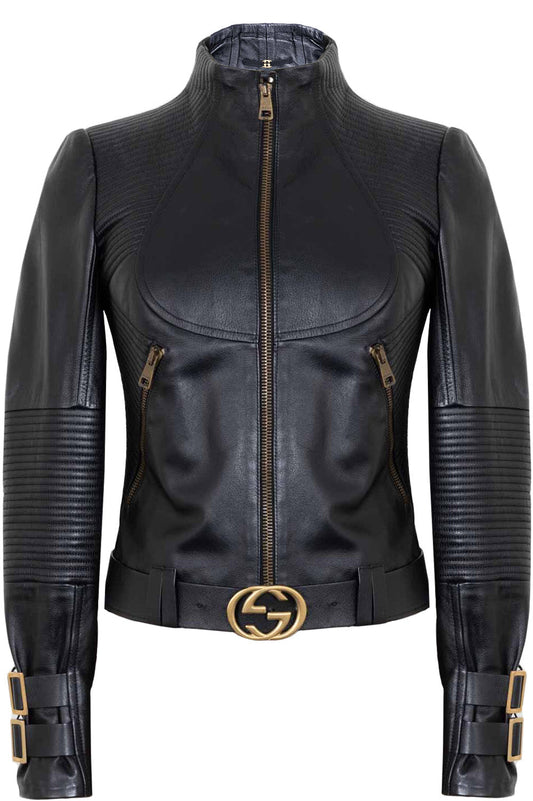 GUCCI GG Biker Jacket Leather Black