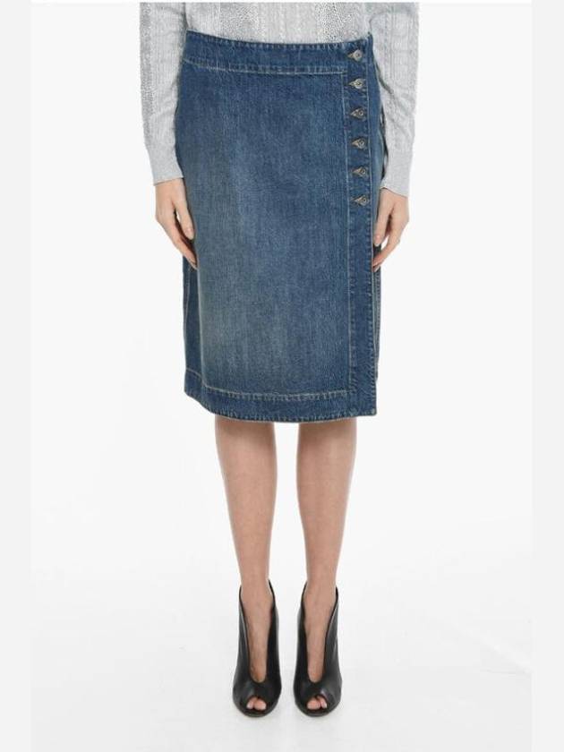 Luxury Bottega Veneta Washed Midi Denim A-Line Skirt Blue