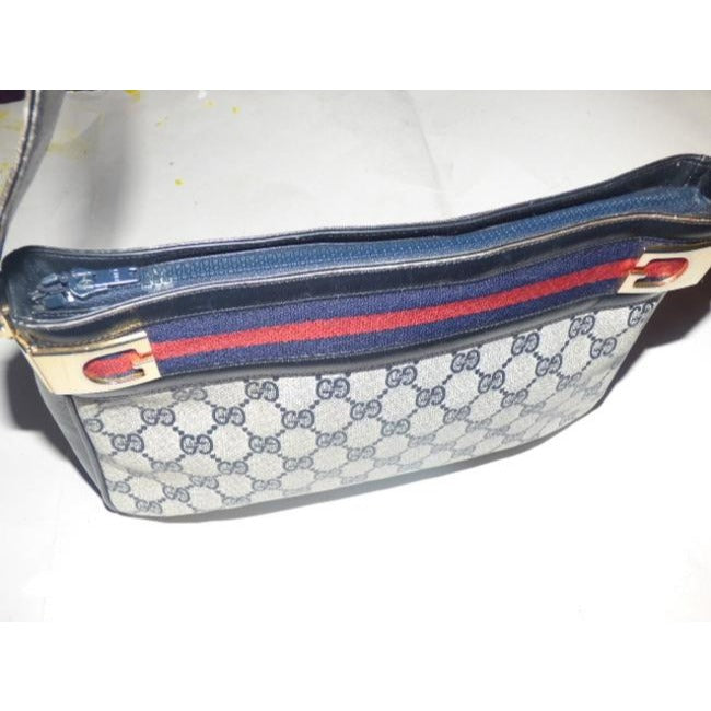 Gucci   Shades Of Blue With Large G Logo Coated Canvas And Leather Shoulder Bag