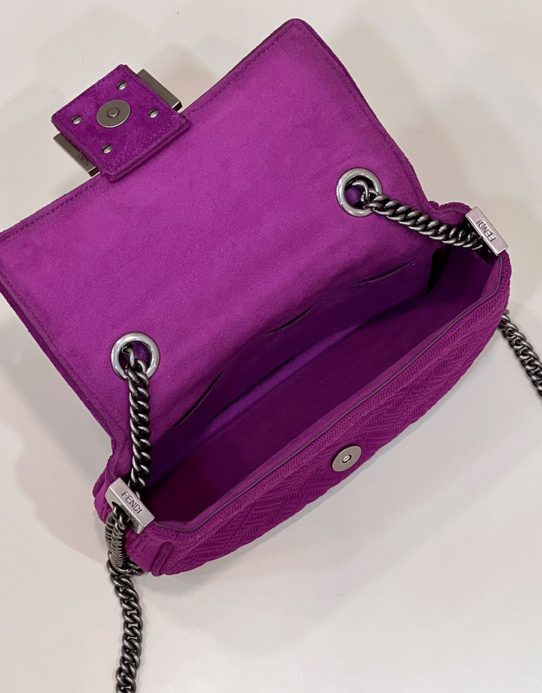 Top QualityTop Quality Baguette Chain Midi Purple FF Fabric Bag For Woman 14.5cm/6in 8BR793AHW5F1GEH