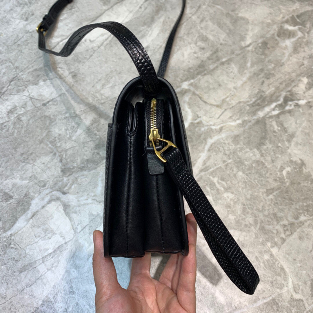 Top Quality B Small Lizard Effect Cross-body Bag In Black, For Women,  Bags 7in/18cm
