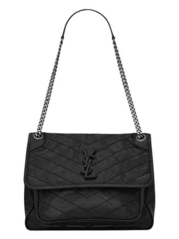 Luxury Saint Laurent Trending 2025 Nikki Medium Krinkle   Leather Shoulder Bag Black