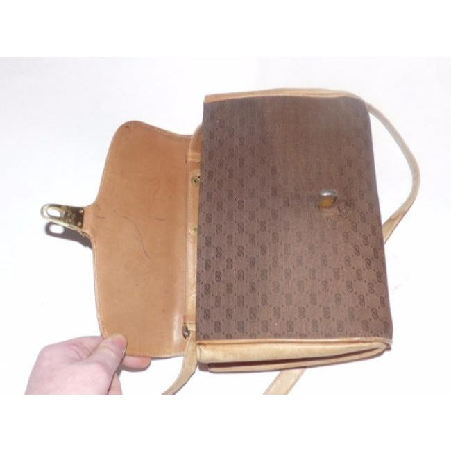Gucci   Camel Leather Brown Small G Logo Print Canvas And Cross Body Bag