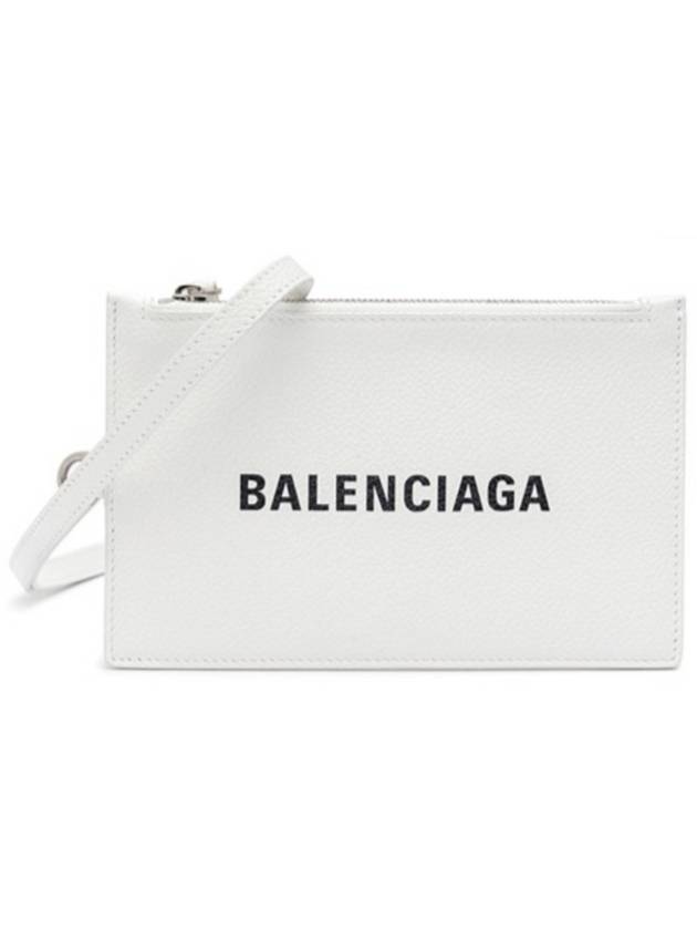 Luxury Balenciaga Trending 2025 Cash Logo Strap Double Pouch Strap Card Wallet White