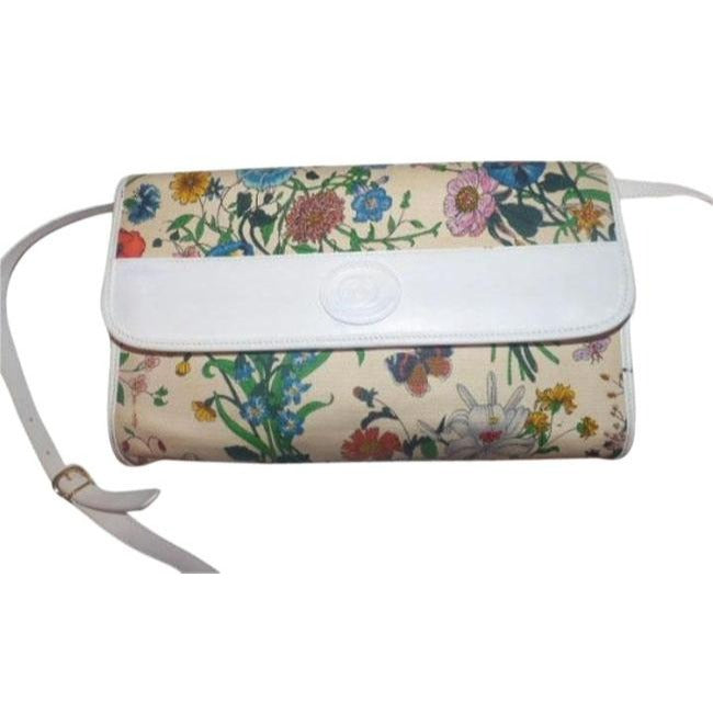 Gucci   Two Way Multicolored Floral Print Canvas And White Leather Cross Body
