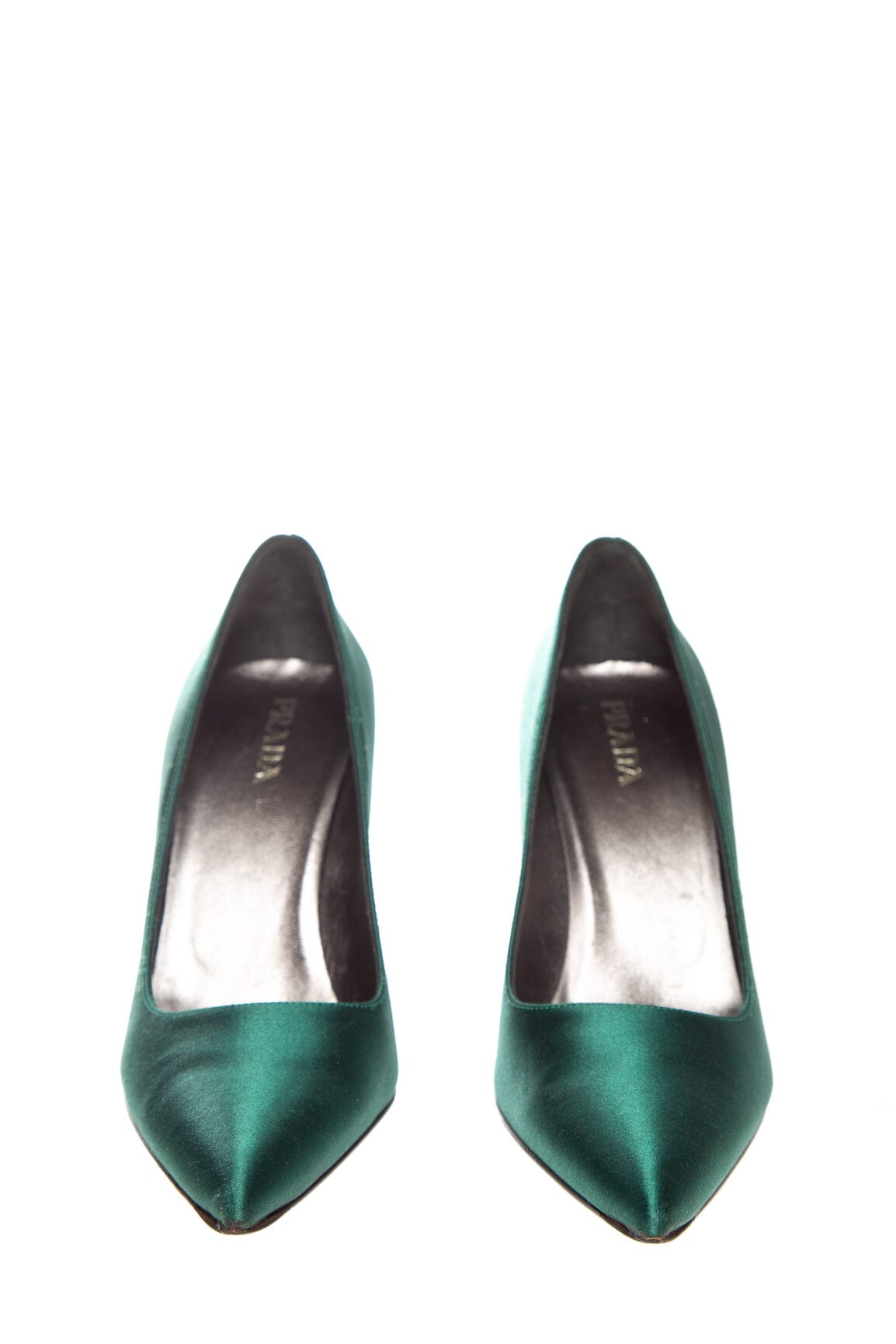 Prada Green Satin Point Toe Heels SZ 38.5