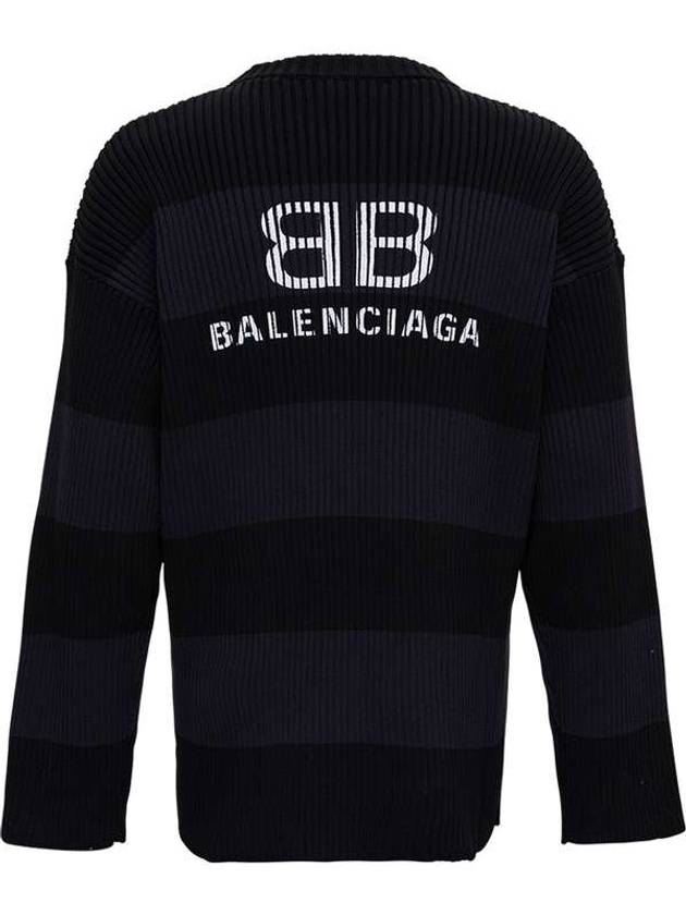 Luxury Balenciaga Trending 2025 Back BB Logo Stripe Cotton Knit Top Black