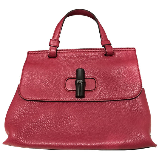 Gucci bamboo pink leather handbag