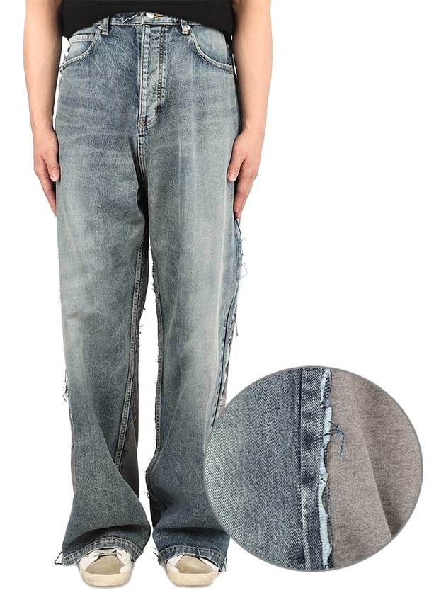 Luxury Balenciaga Trending 2025 Contrasting Fabric Hybrid BaGGy Jeans Light Blue