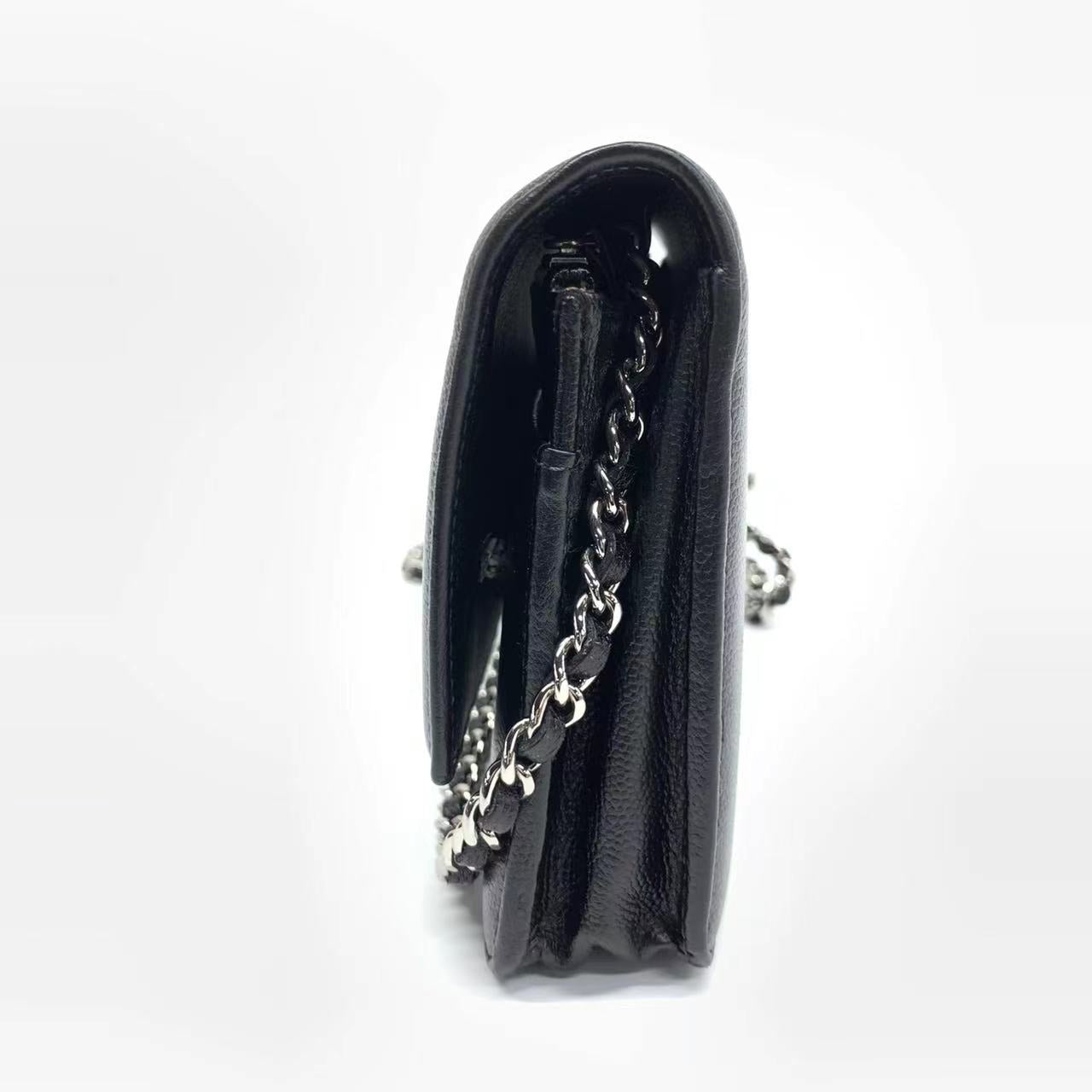 Chanel Wallet On Chains WOC Black Caviar Leather Silver Chains