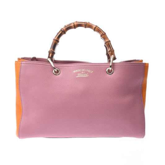Gucci bamboo pink leather handbag