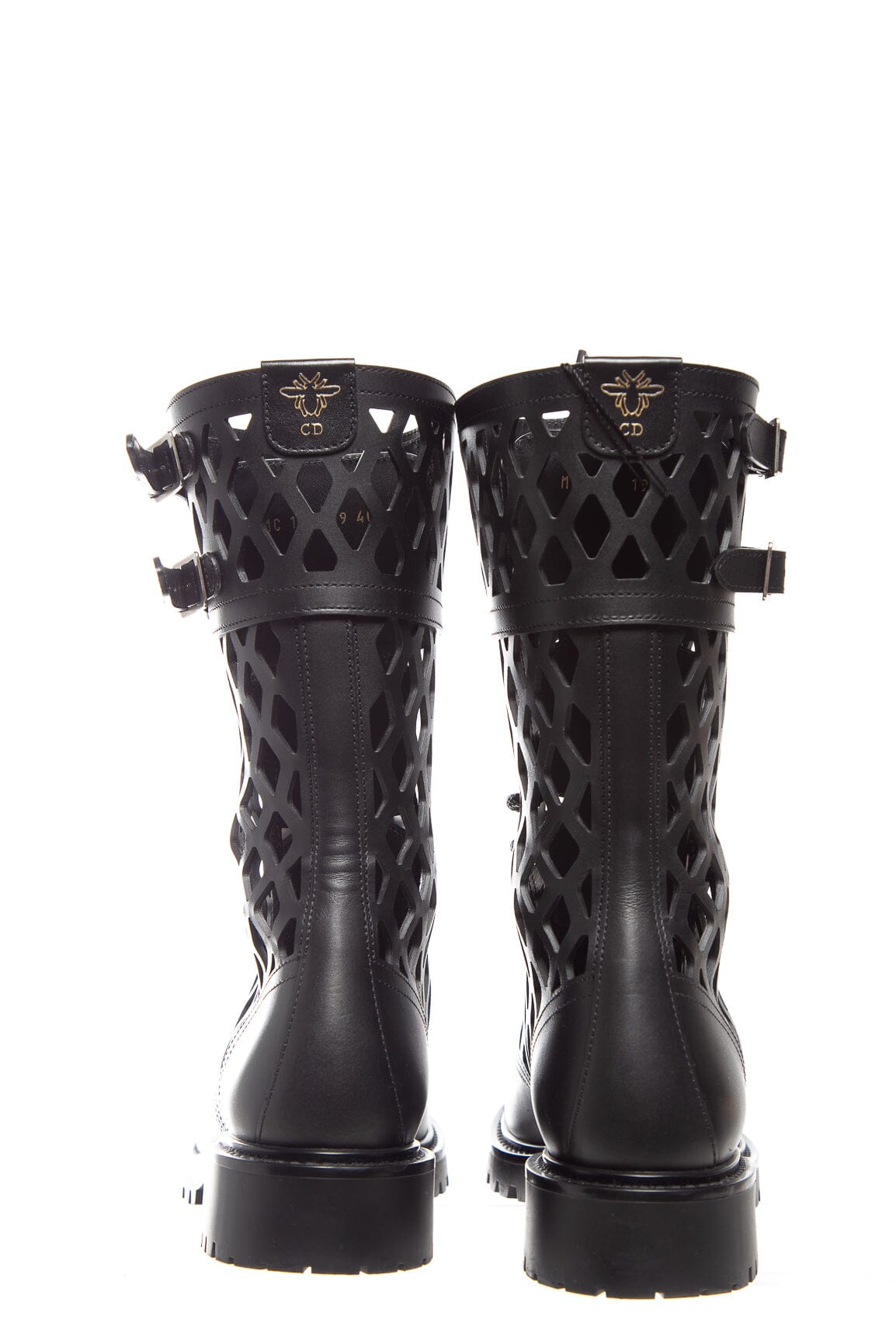 Dior Black Leather Lazercut Combat Boots SZ 40