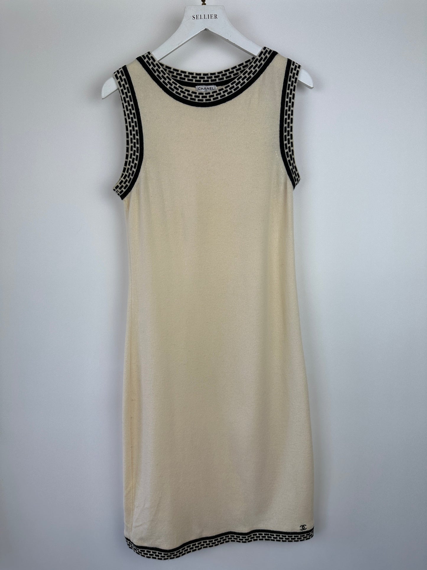 Chanel 04A Cashmere Midi Dress and Longline Cardigan Set With Grey Trim Detail FR 36 (UK 8)
