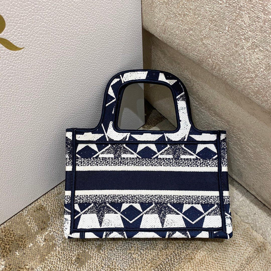 Top Quality Mini Book Tote Bag in Étoile Embroidery Bag,  Blue/White, For Women Womens Handbags, 22.5cm CD