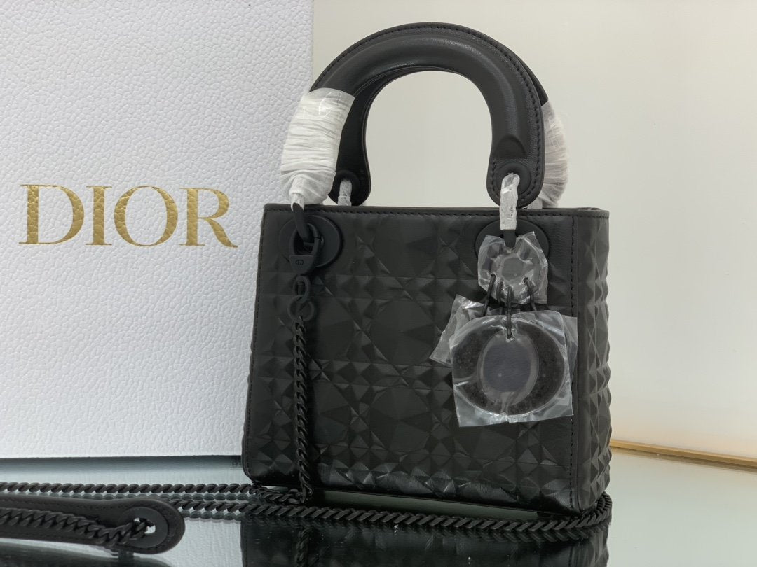 Top Quality Mini Lady Bag Black Cannage with Beaded Motif, Black, For Women Womens Handbags, Crossbody Bags, 18cm CD M0505SNEA_M900