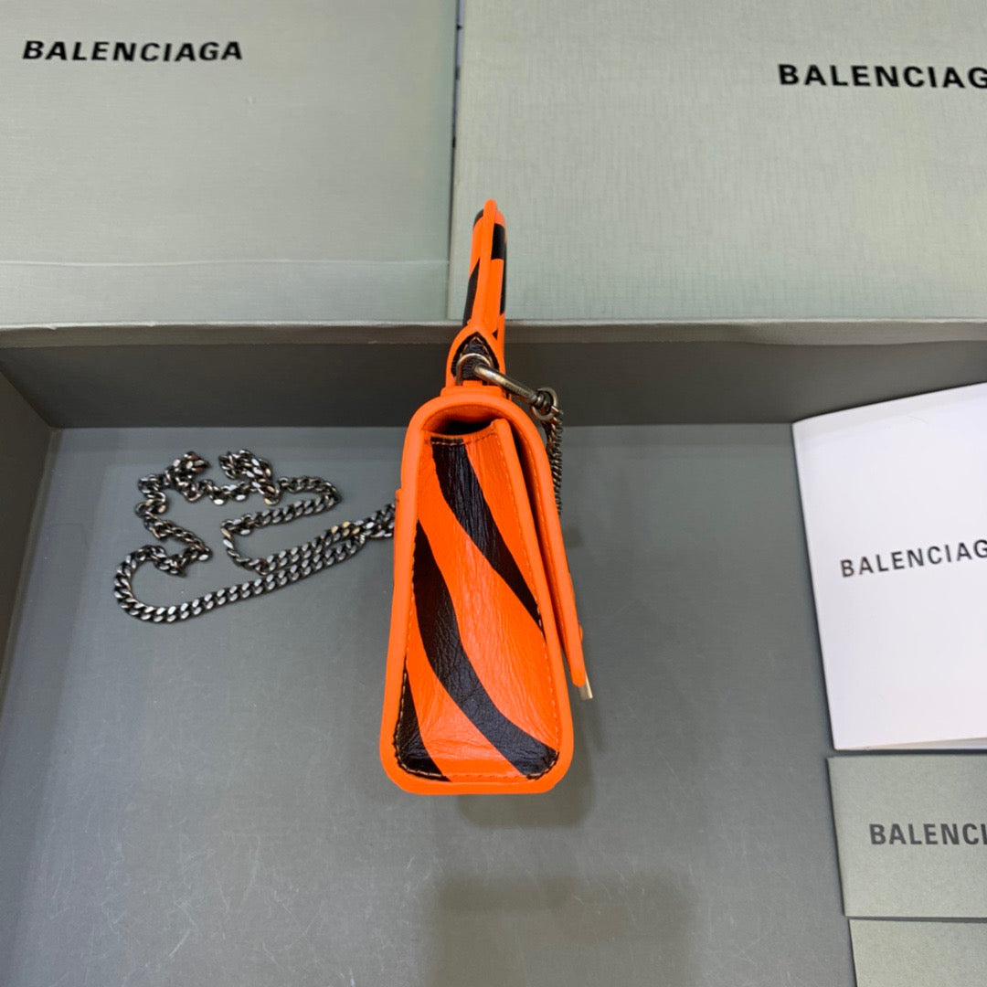 Top Quality Hourglass Mini Handbag With Chain In Black And Orange, For Women,  Bags 4.7in/12cm