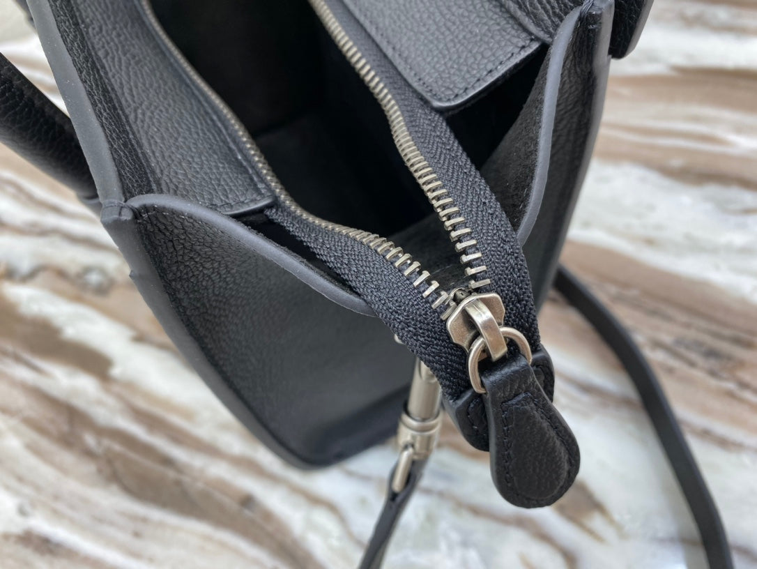 Top Quality Nano LuGucciage Bag In Drummed Black For Women 8in/20cm 189243DRU.38NO