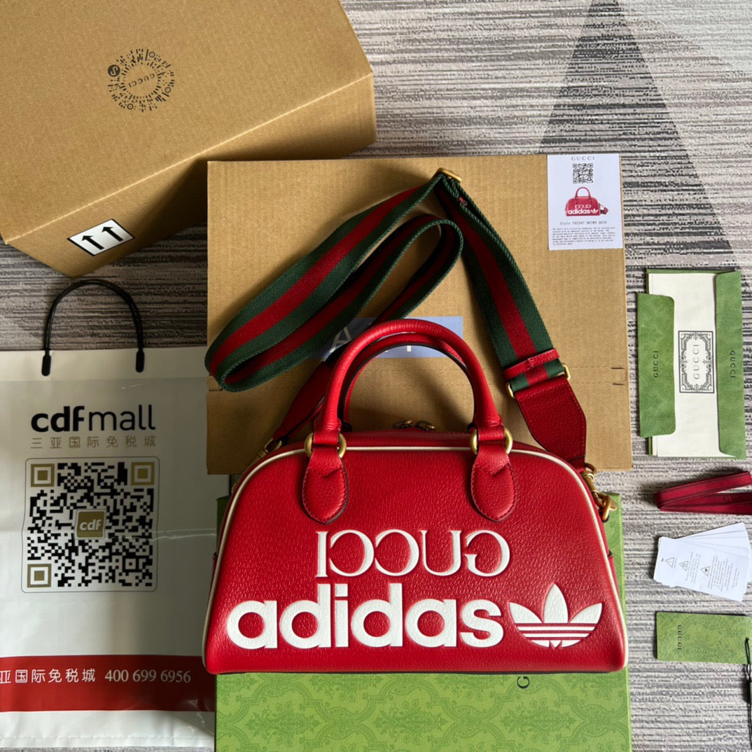 gg x Adidas Mini Duffle Bag Red For Women, Women’s Bags 12in/32cm gg 702397 U3ZCT 6563