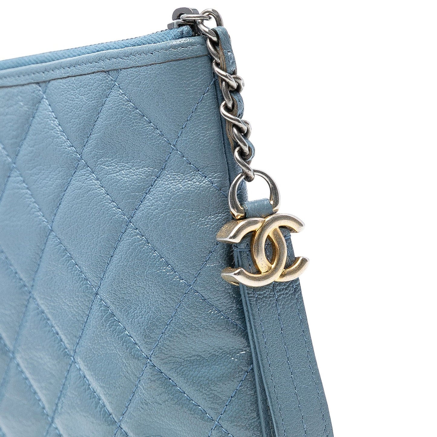 Light Blue Chanel Medium Aged Calfskin Gabrielle O Case Clutch