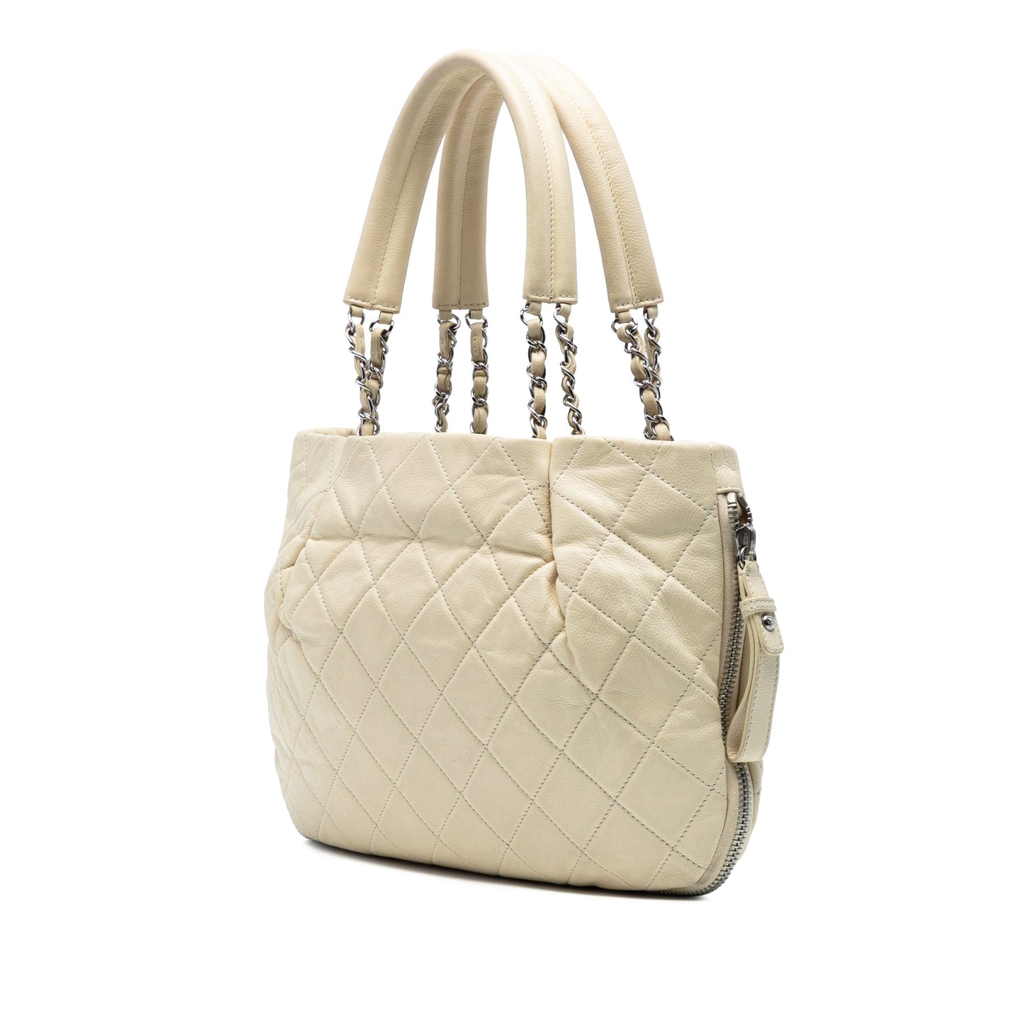 White Chanel CC Quilted Caviar Expandable Tote