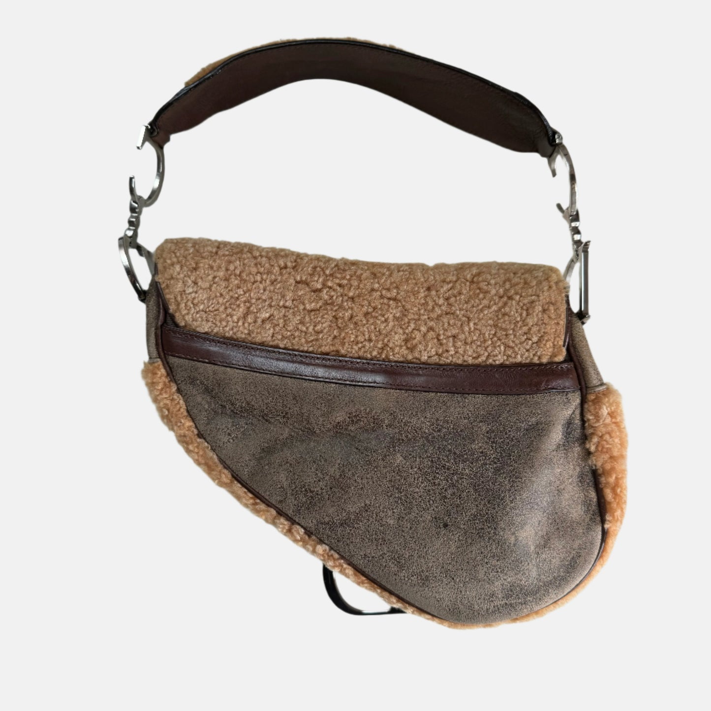 Dior Saddle   Shoulder Bag Shearling Brown and While