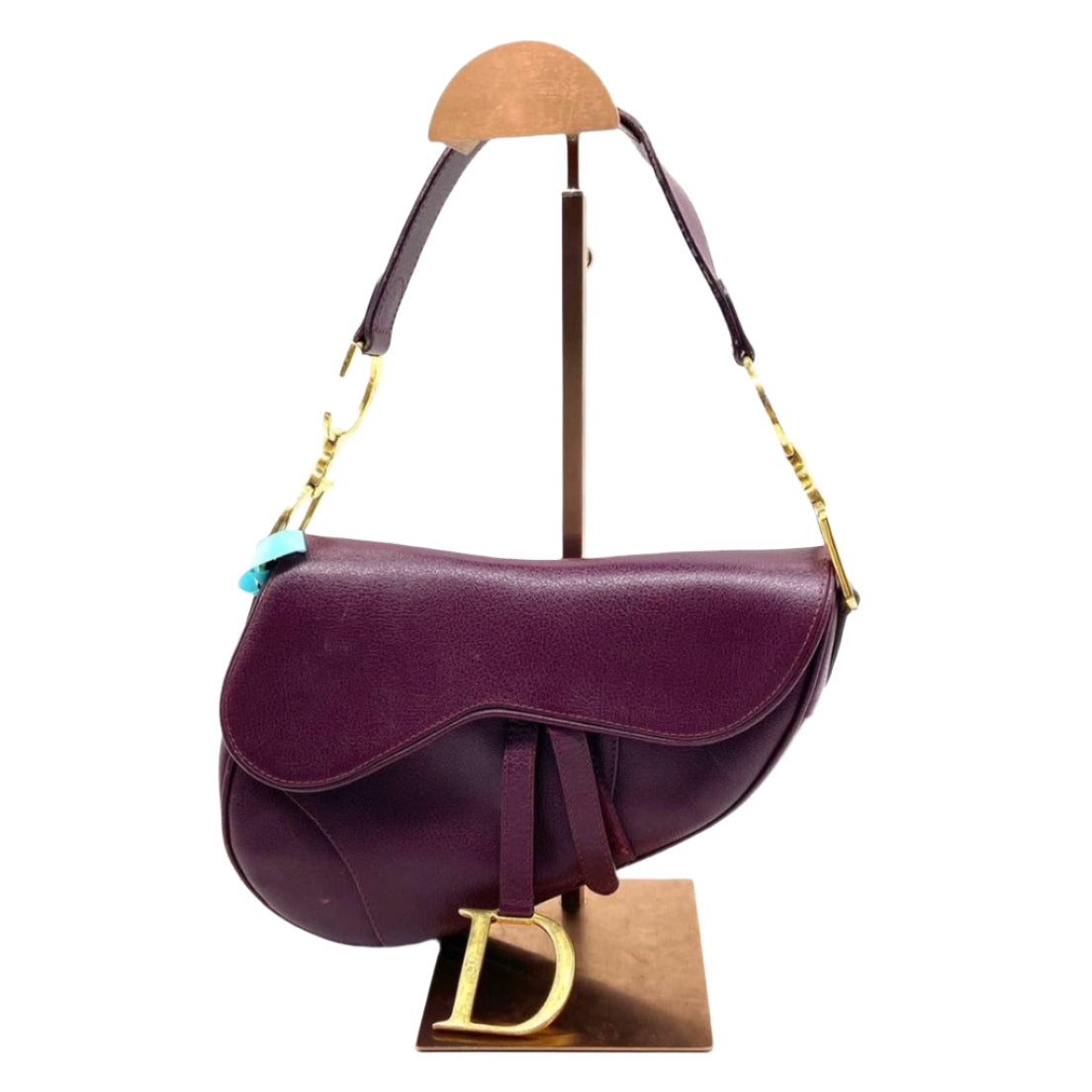 Dior Saddle   Burgundy Purple Wine Calfskin Leather Gold Hardware Shoulder Bag
