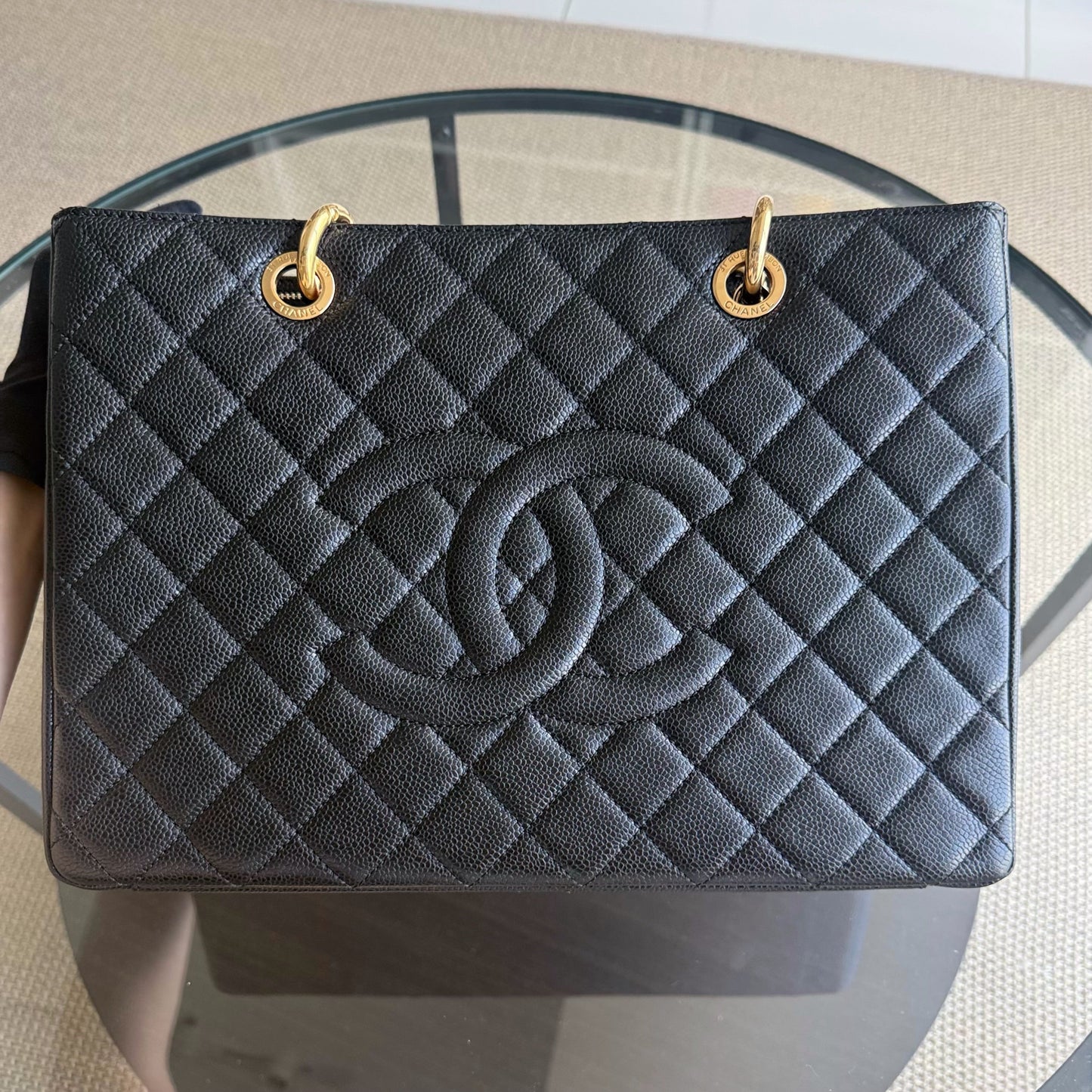 Chanel GST Grand Shopping Tote - Caviar Quilted Grained Calfskin Black Gold Hardware Series 20