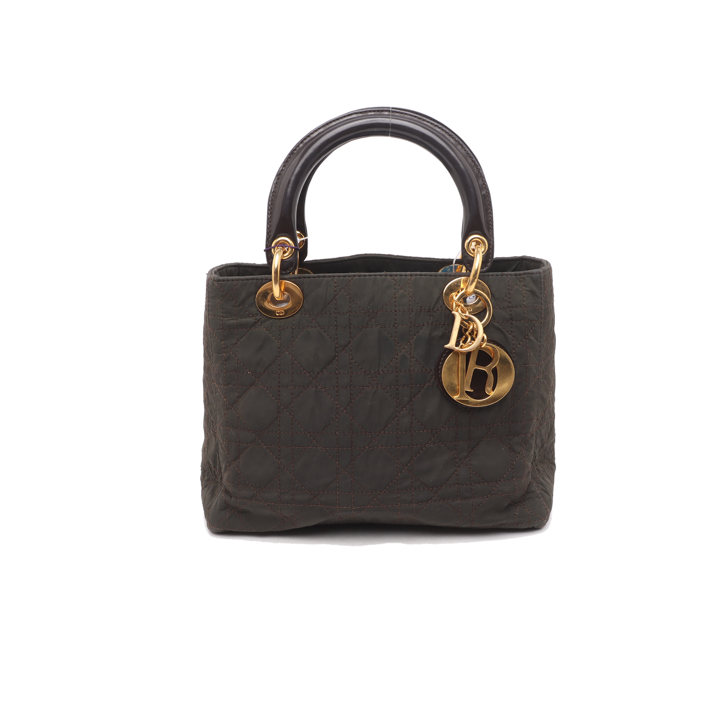 Lady Dior   Medium Brown Nylon Cloth with Yellow Gold-tone Hardware