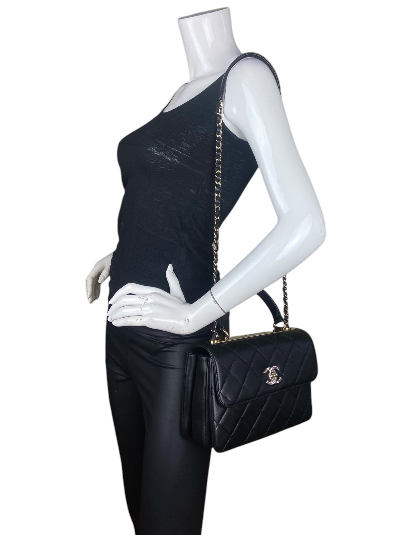 Chanel 2025 Black Lambskin Quilted Trendy CC