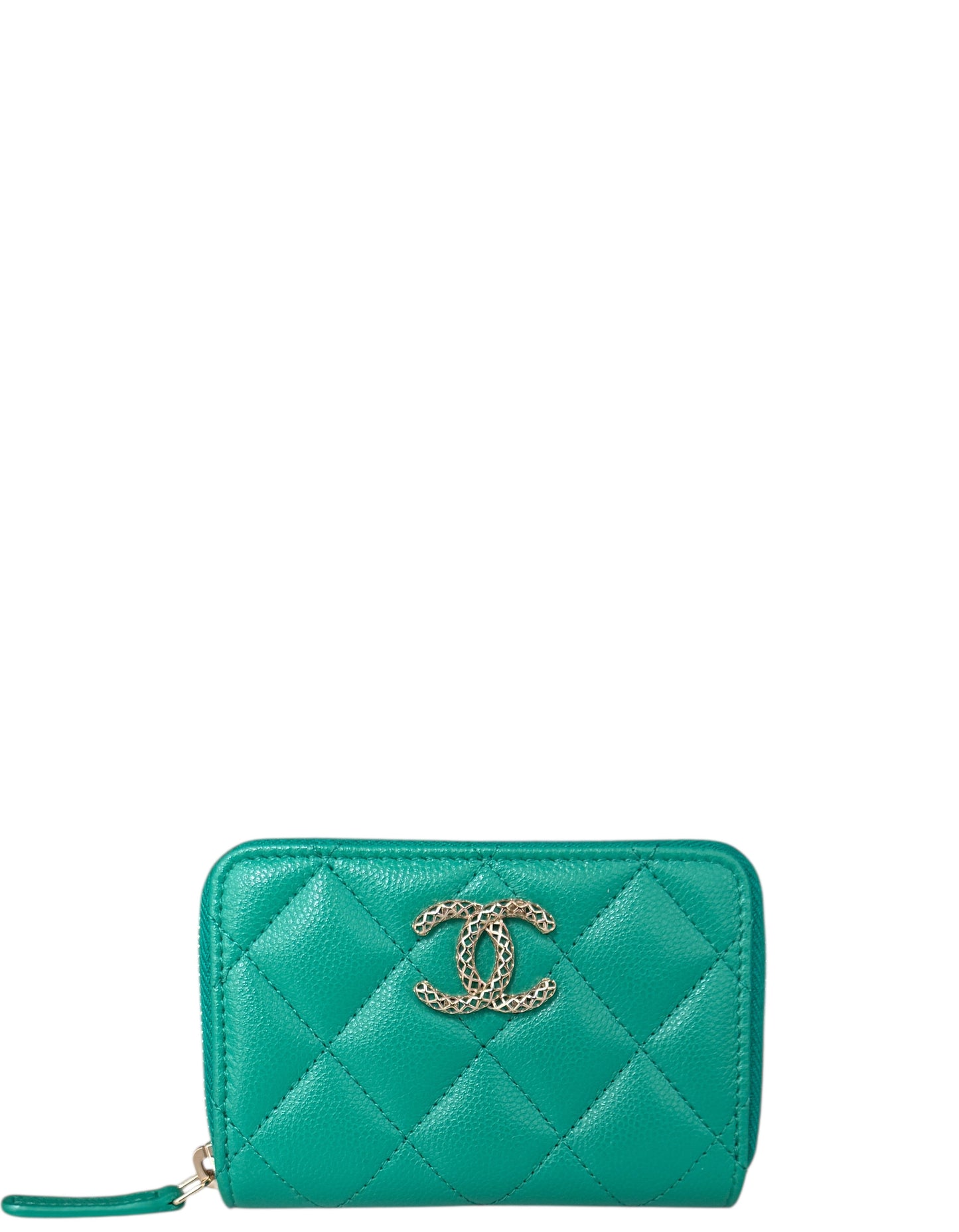 Chanel Green Caviar Quilted Zip Coin Purse