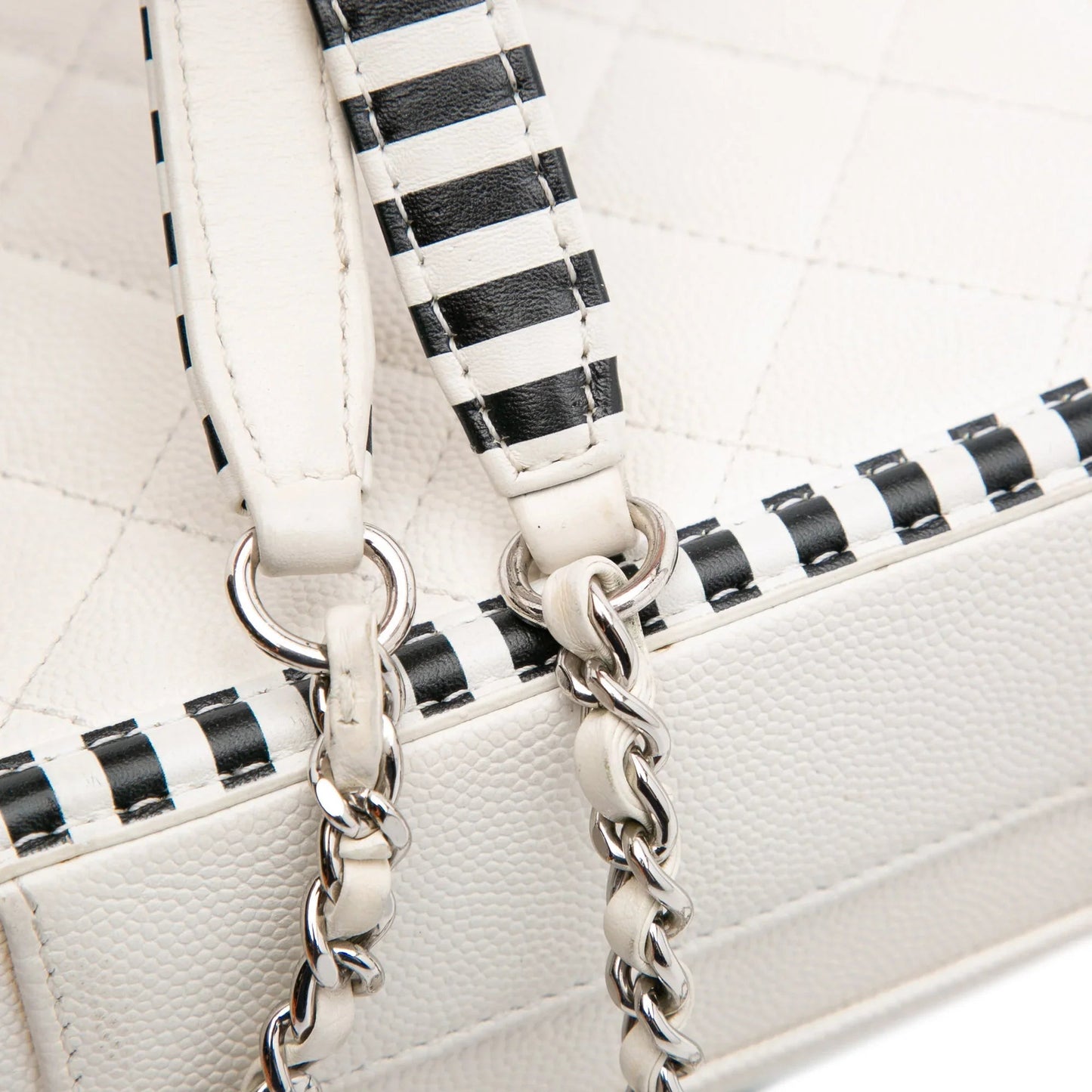 White Chanel Small Caviar Striped CC Filigree Vanity Case