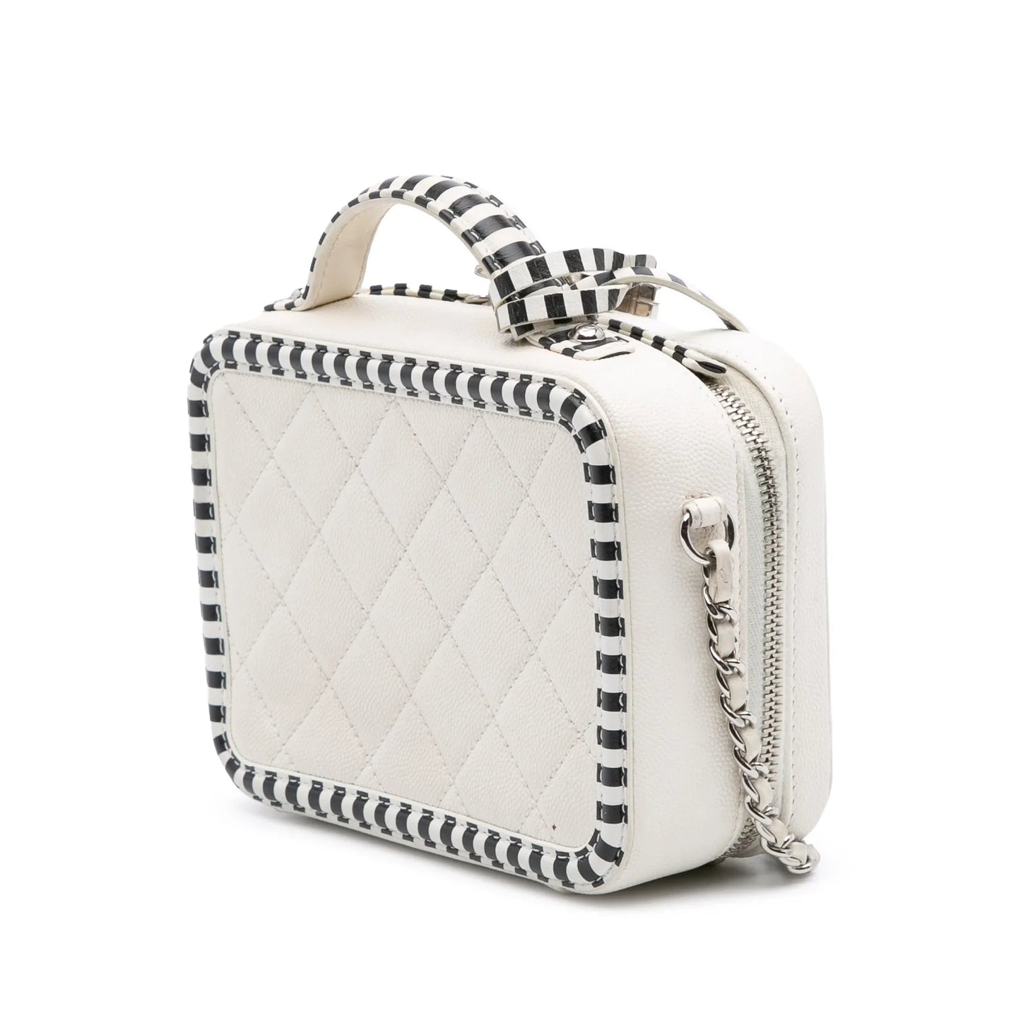 White Chanel Small Caviar Striped CC Filigree Vanity Case