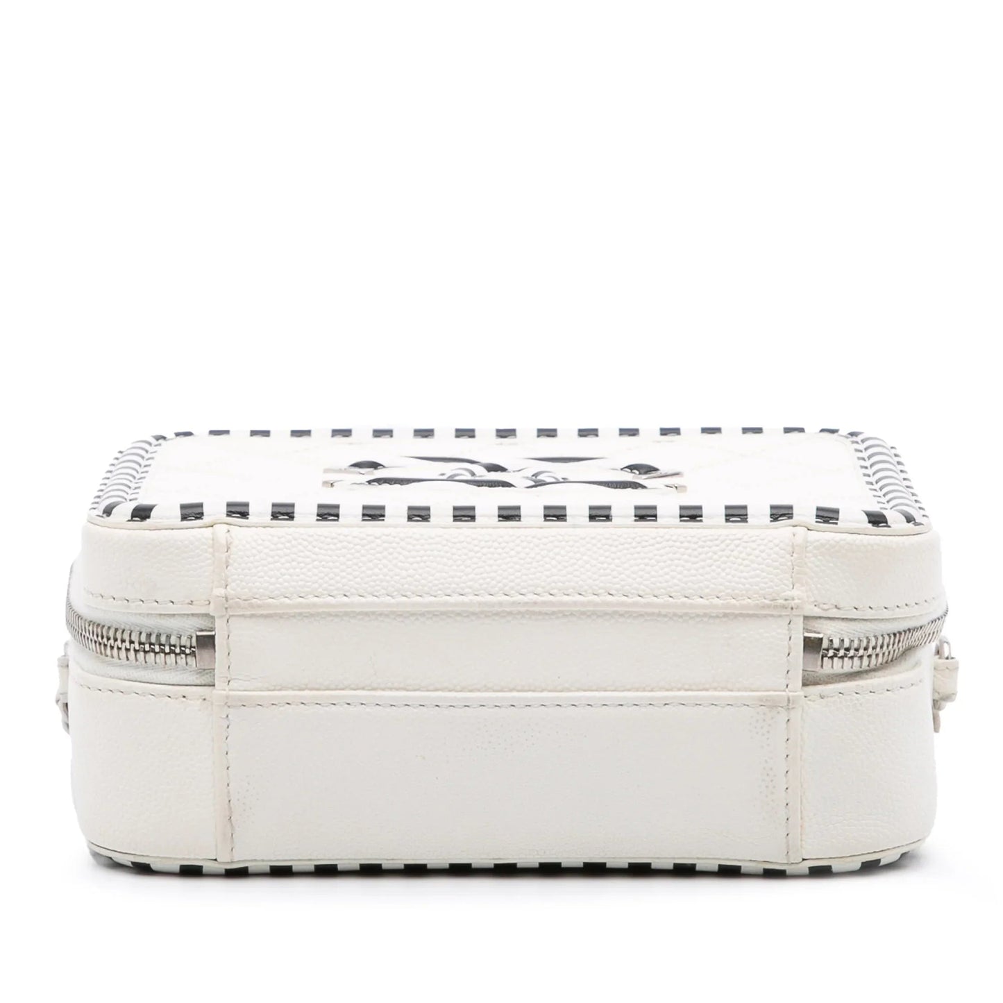 White Chanel Small Caviar Striped CC Filigree Vanity Case