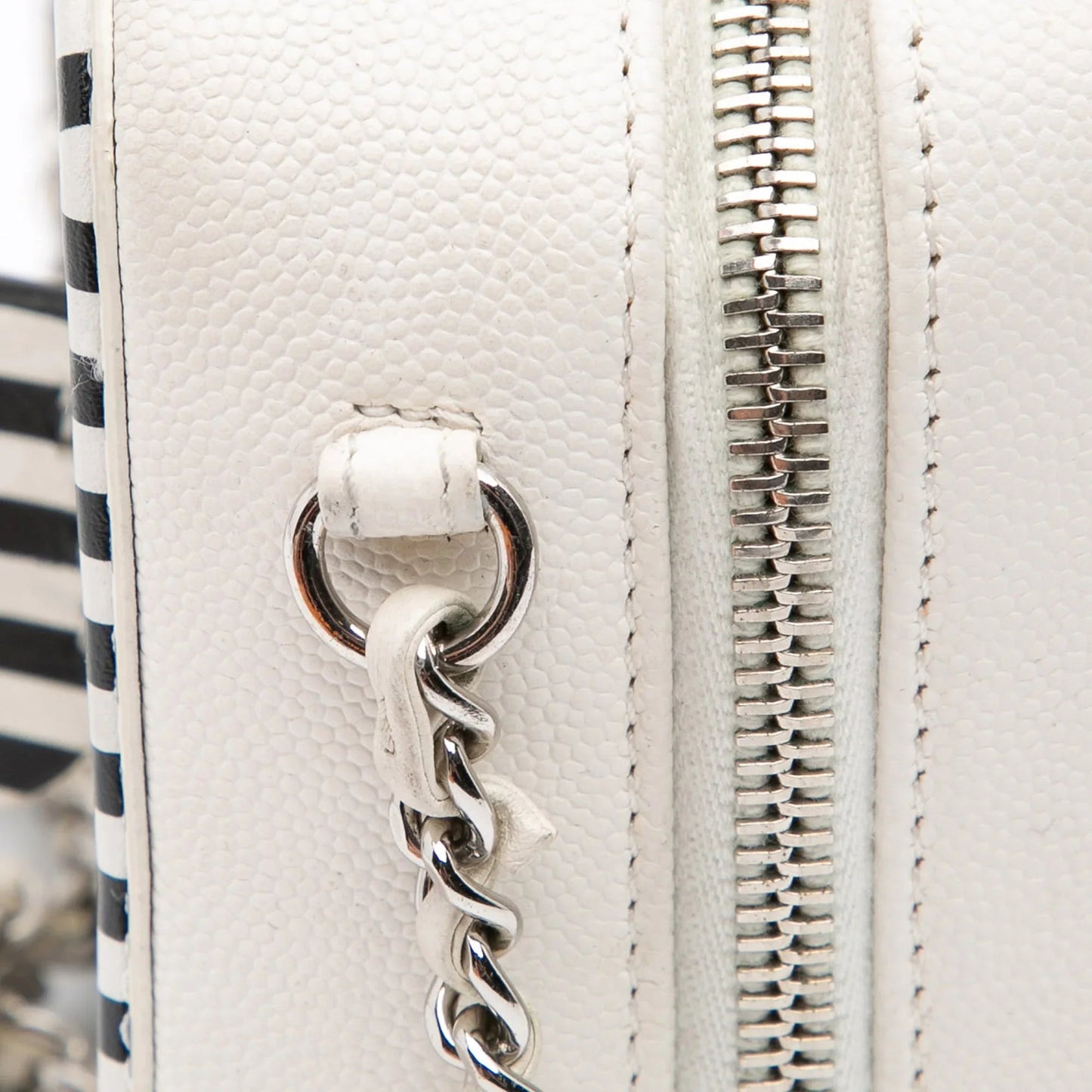 White Chanel Small Caviar Striped CC Filigree Vanity Case