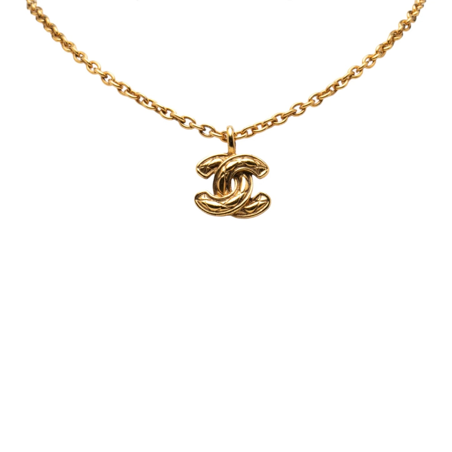 Gold Chanel Gold Plated Quilted CC Pendant Necklace
