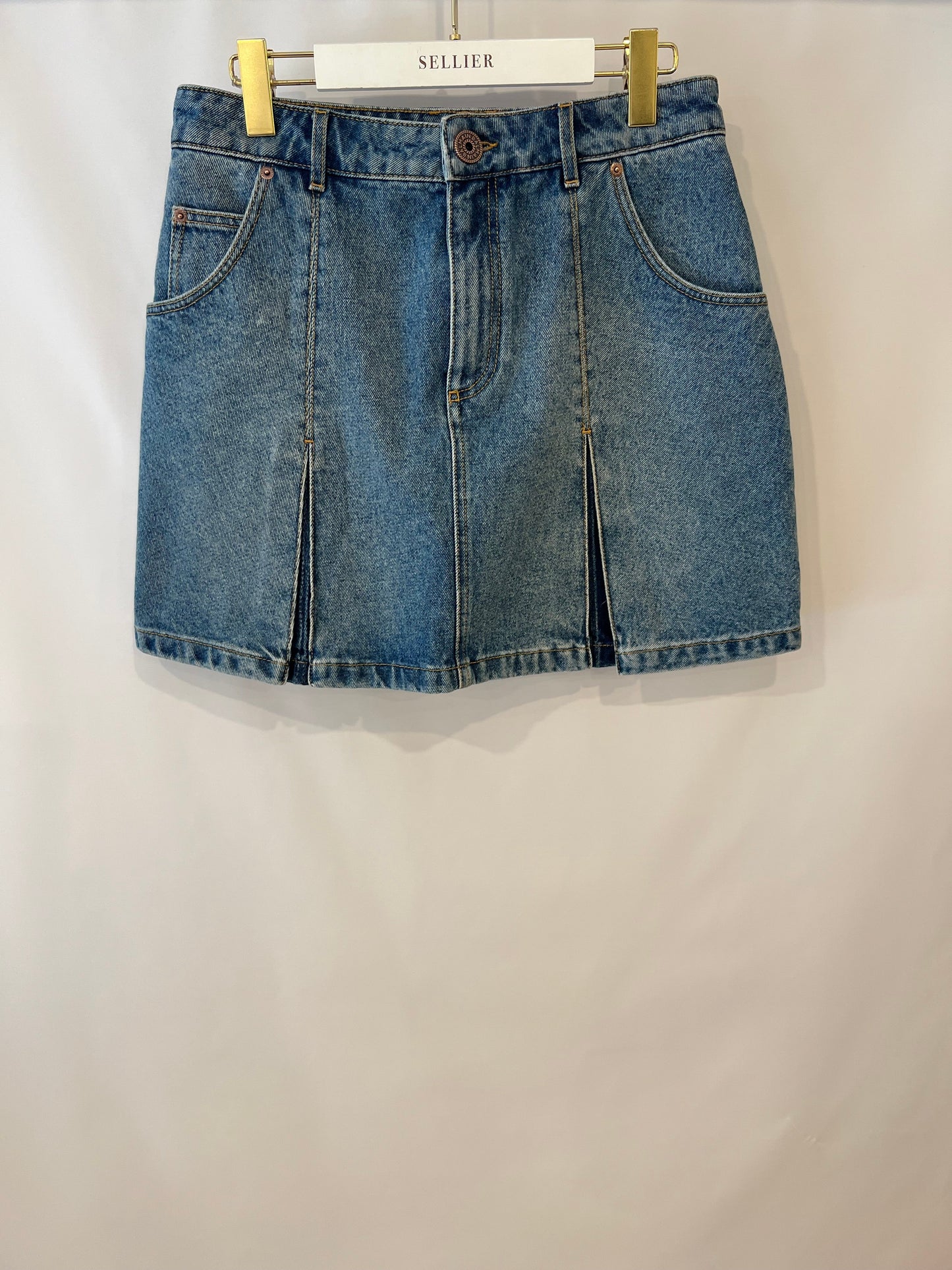 Balmain Blue Pleated Mini Denim Skirt Size FR 42 (UK 14) RRP £800