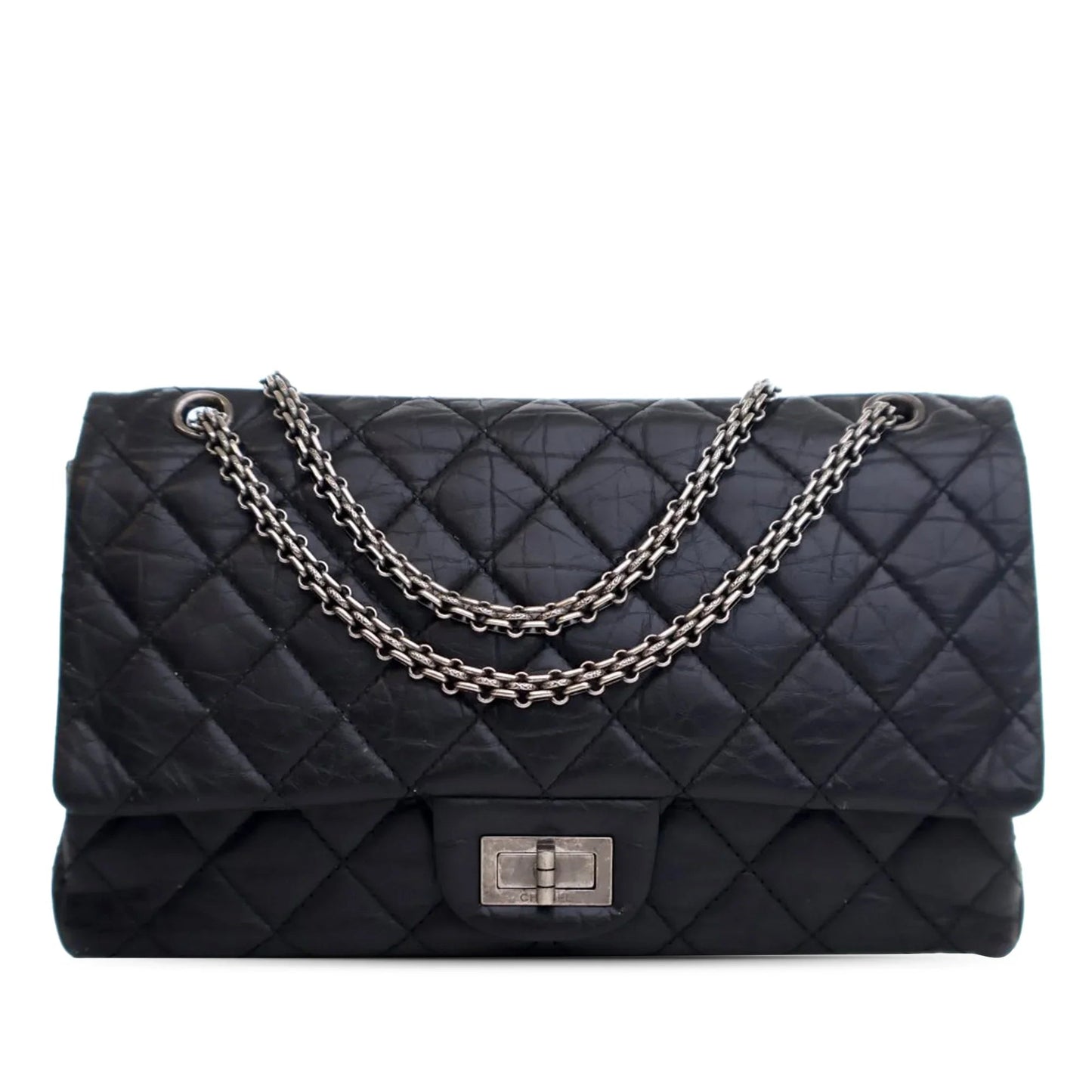 Black Chanel Reissue 2.55 Aged Calfskin Double Flap 227 Shoulder Bag