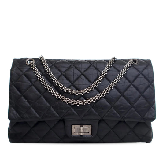 Black Chanel Reissue 2.55 Aged Calfskin Double Flap 227 Shoulder Bag