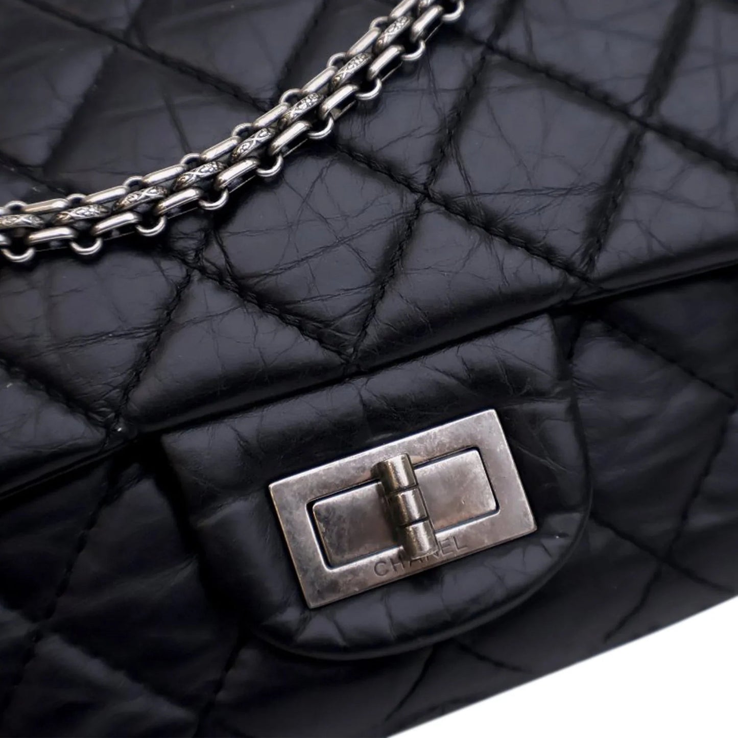 Black Chanel Reissue 2.55 Aged Calfskin Double Flap 227 Shoulder Bag