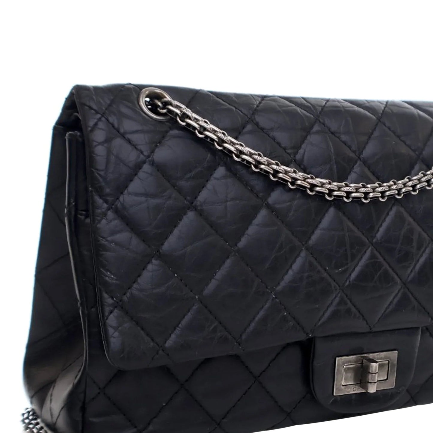 Black Chanel Reissue 2.55 Aged Calfskin Double Flap 227 Shoulder Bag