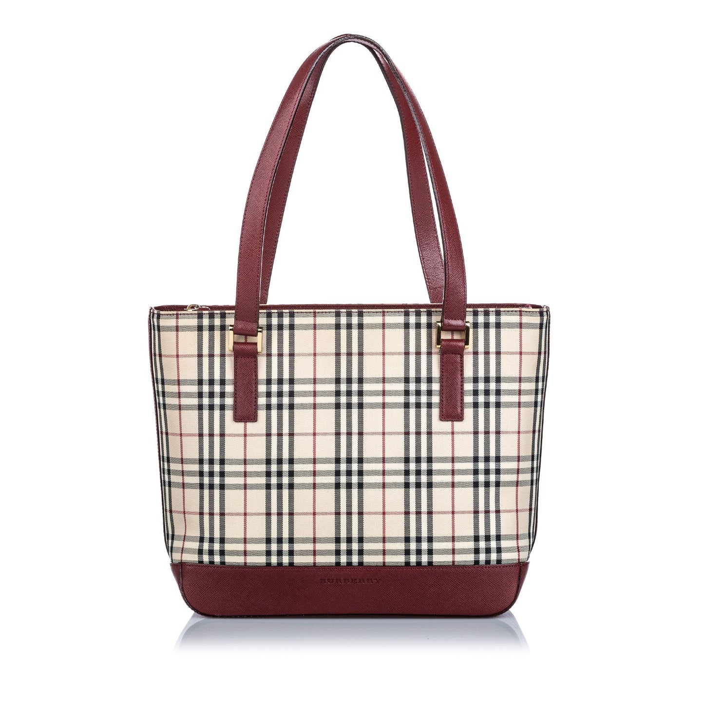 Burberry Brown Beige Canvas Fabric Ho  Check Tote Bag UNITED KINGDOM