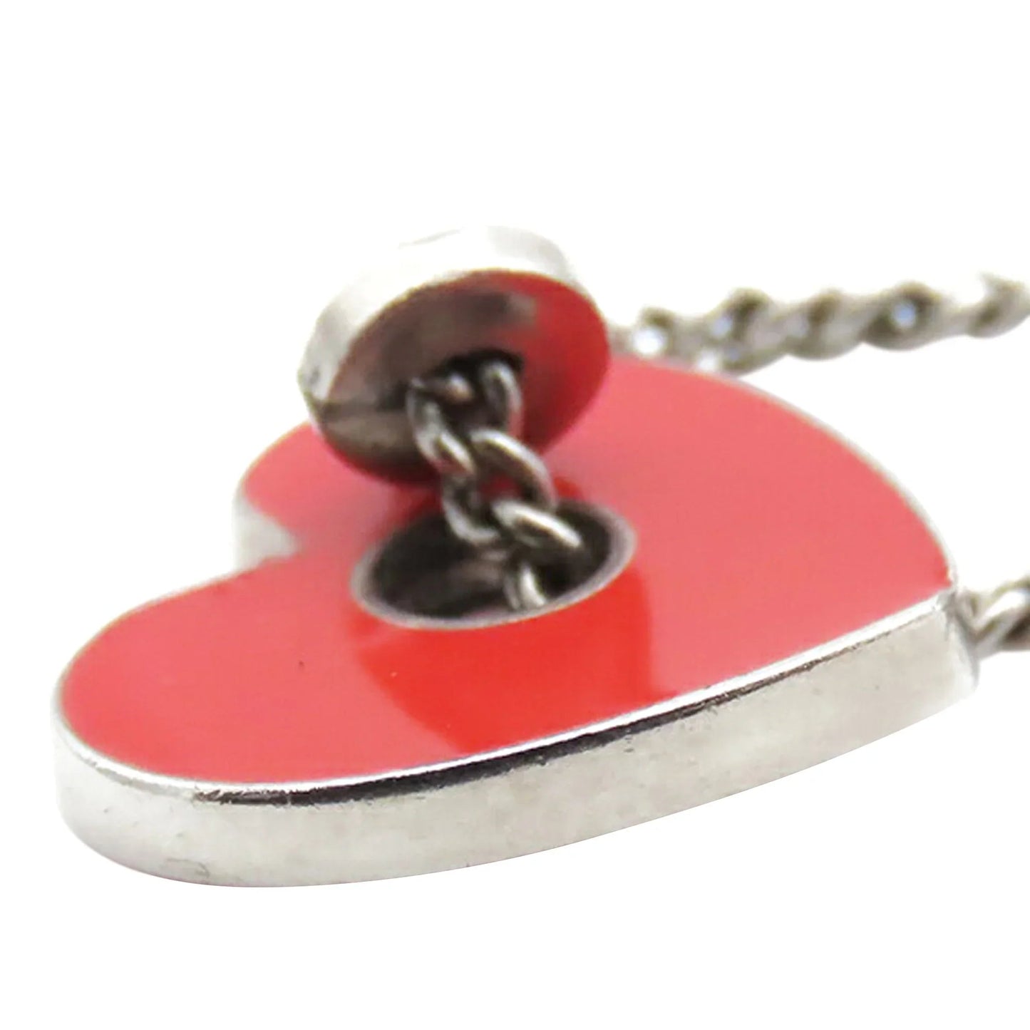 Silver Chanel CC Silver Plated Enamel Heart and Clover Charm Pendant Necklace