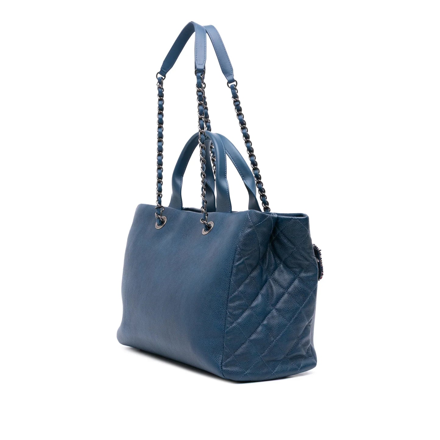 Blue Chanel Large Caviar and Tweed Coco Break Shopping Tote Satchel
