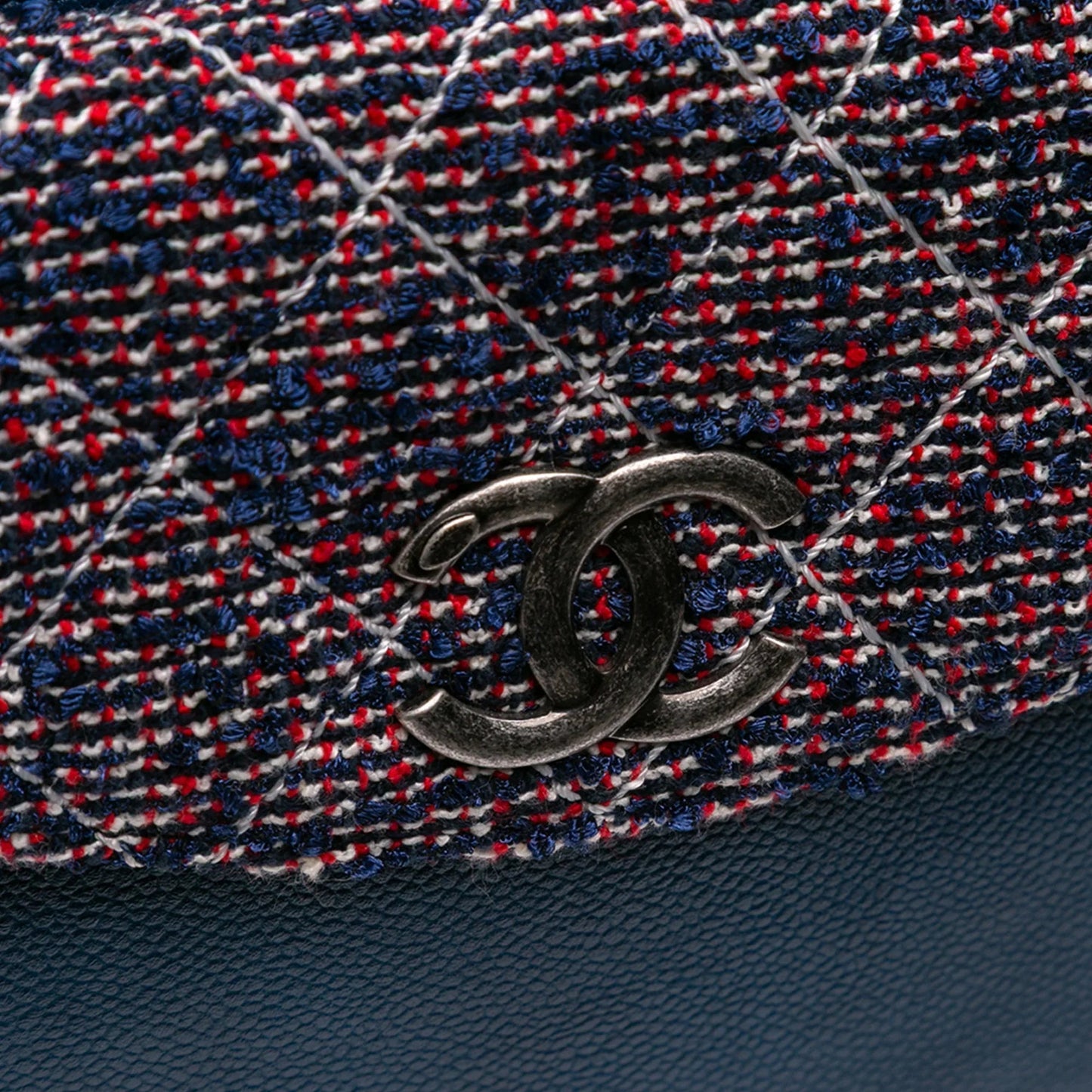 Blue Chanel Large Caviar and Tweed Coco Break Shopping Tote Satchel