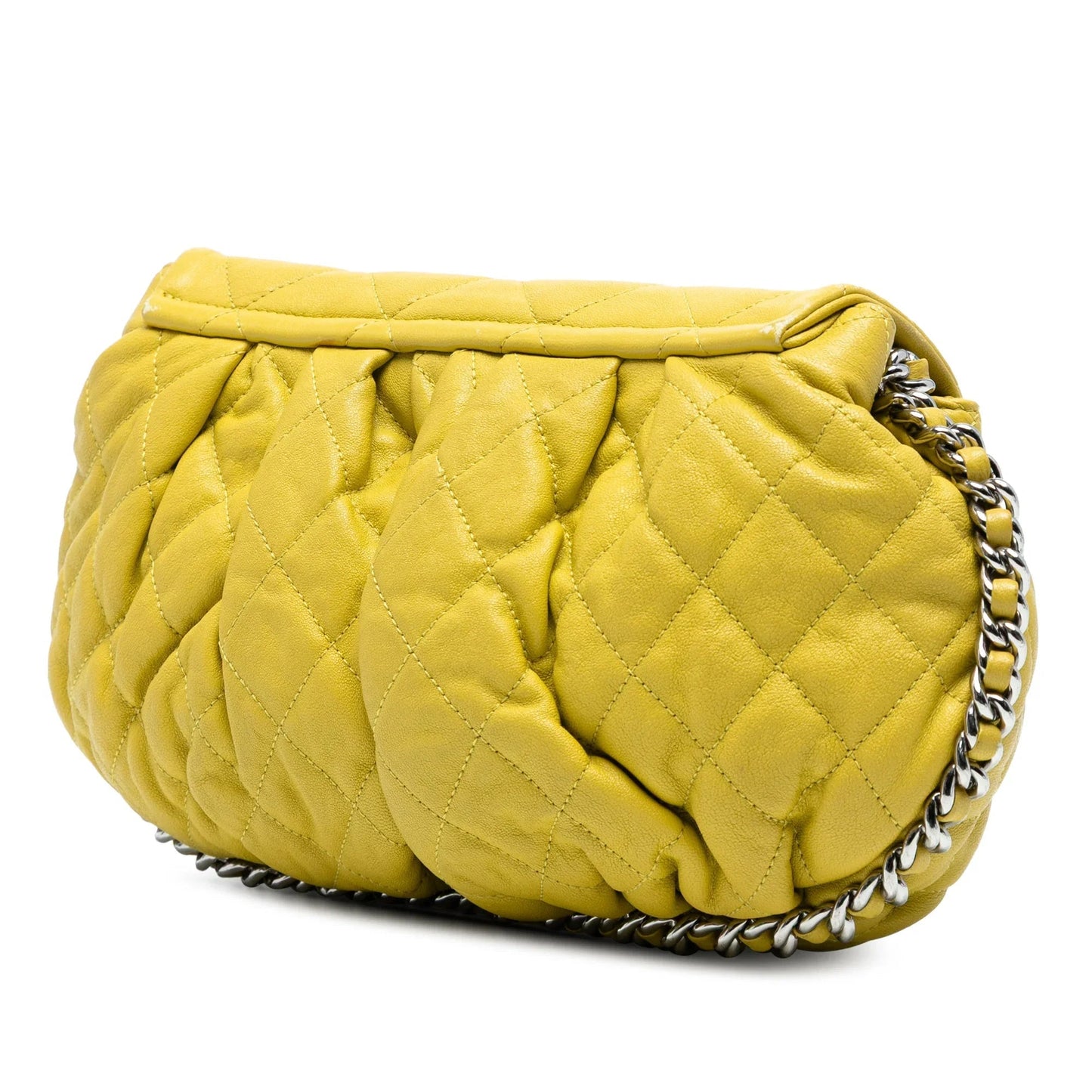 Yellow Chanel CC Quilted Lambskin Chain Around Flap Crossbody Bag