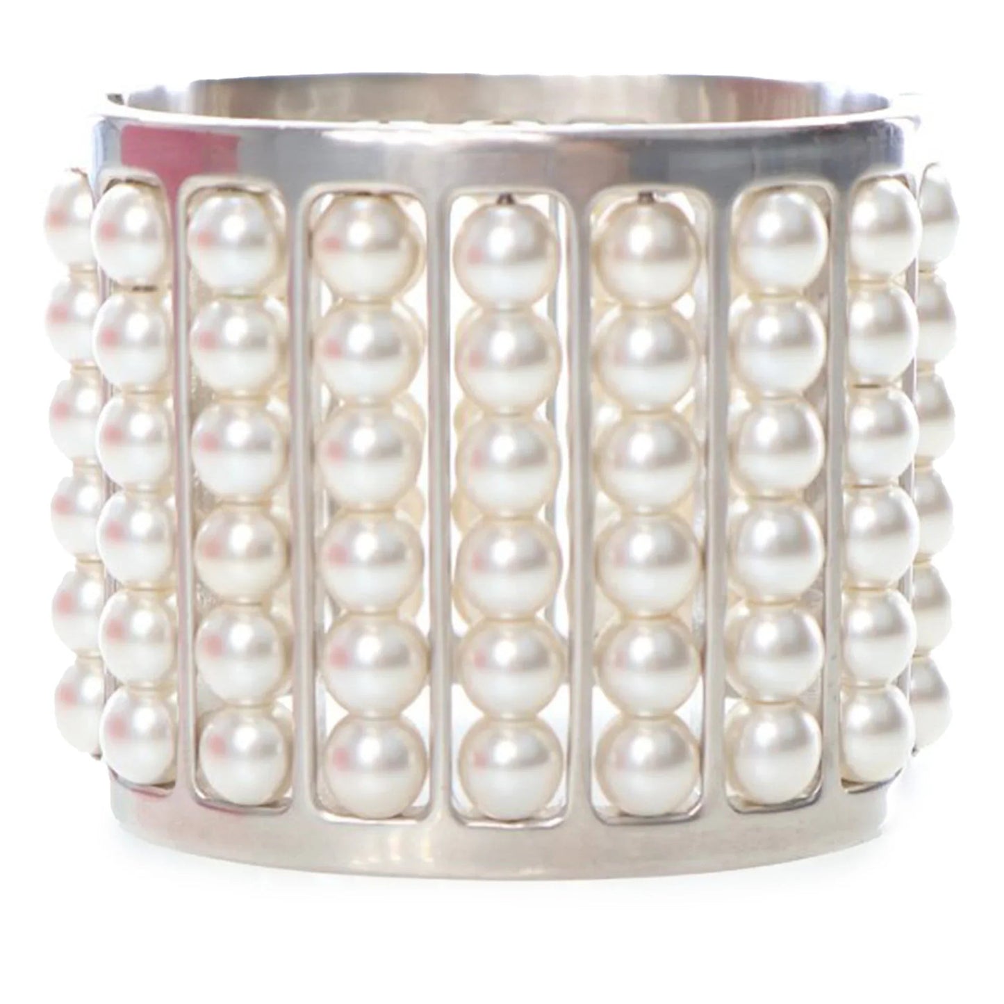 Silver Chanel Silver Plated Wide Pearl Cuff Bracelet